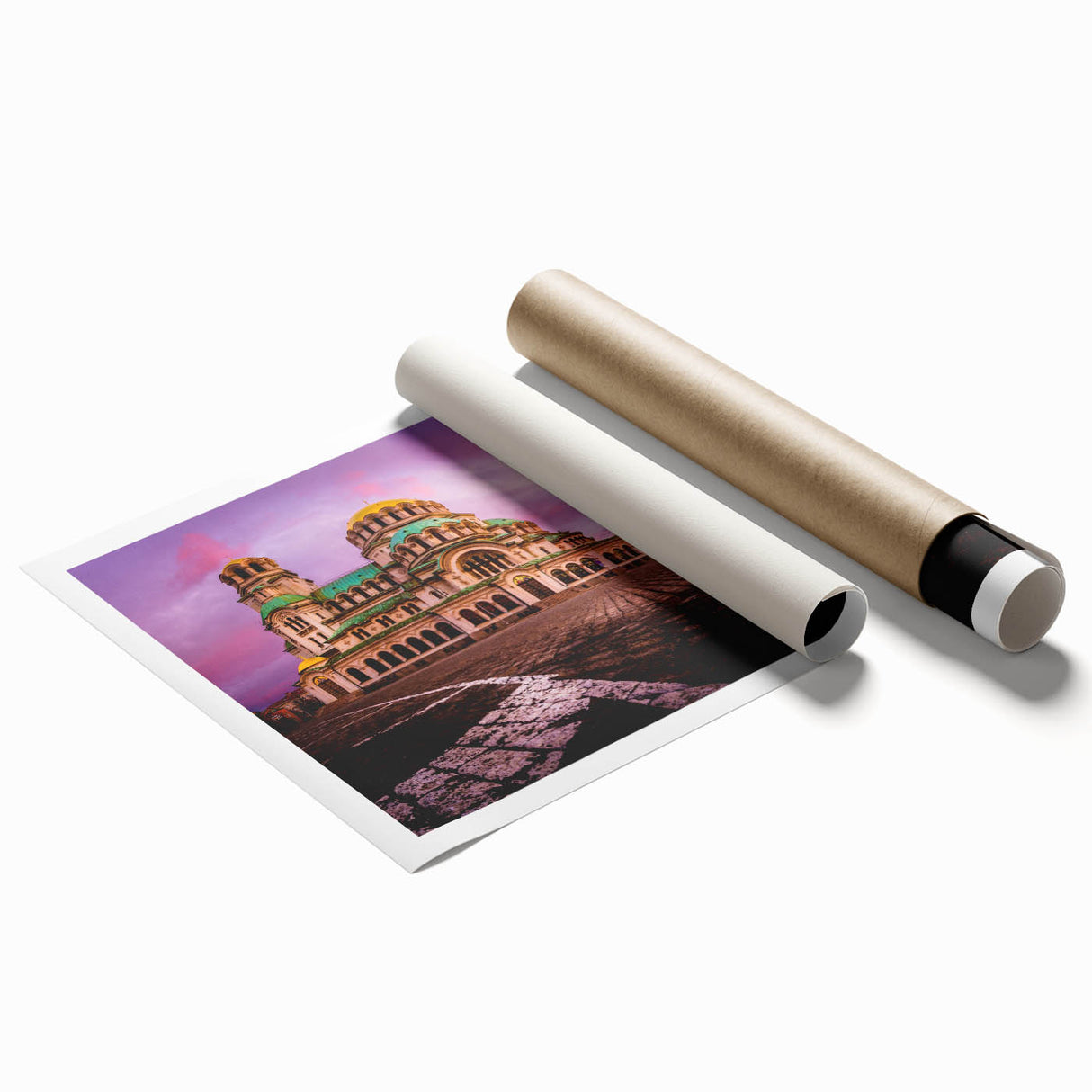 Extra large rolled print of a Bulgarian landscape with vibrant green and floral elements.