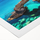 Art deco poster featuring a serene European Cyprus landscape in muted earth tones on rolled canvas.