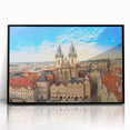 Large abstract wall art of Prague skyline in muted gray tones on a framed acrylic, suitable for modern living room decor.