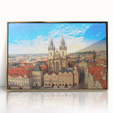 Art deco poster of Prague skyline in gold and black tones on acrylic, suitable for modern art wall decor.