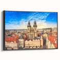 Black and white framed canvas of Prague landscape, ideal for bedroom wall decor.