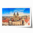 Rolled print of Prague scenery featuring Charles Bridge in muted watercolor tones, suitable as art wall dining room decor.