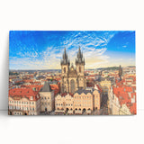 Black and white stretched canvas of Prague scenery, ideal for kitchen wall art.