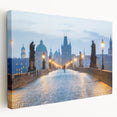 Stretched canvas featuring a scenic European landscape in muted earth tones, ideal for kitchen wall art.