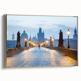 Framed canvas of a vintage-style landscape painting depicting a colorful Czech Republic scenery, ideal for living room decor.