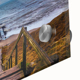 Large abstract wall art depicting a European scenery in muted earth tones on acrylic glass.