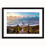 Extra large abstract art print featuring a colorful, textured depiction of a European scenery on a framed black mat.