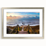 Extra large abstract art print of a Danish landscape in textured silver frame, ideal for living room decor.