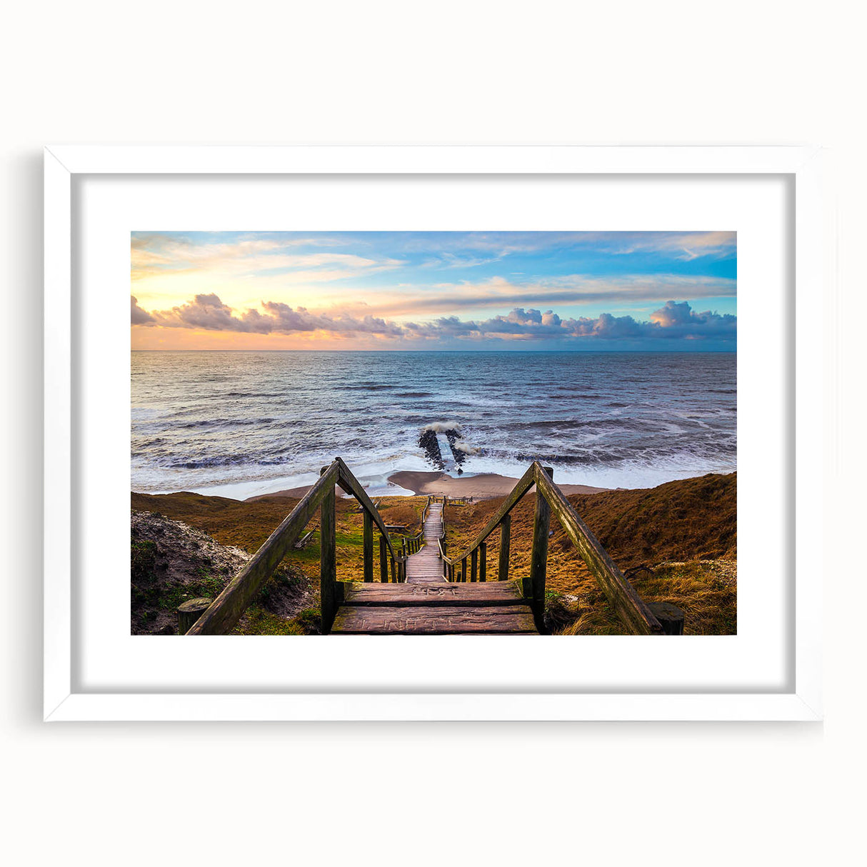 Textured abstract art print featuring muted earth tones, framed in white, ideal for bedroom wall decor.