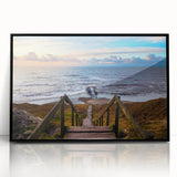 Large abstract wall art depicting a stylized European scenery in muted gray and blue tones on a framed acrylic print.