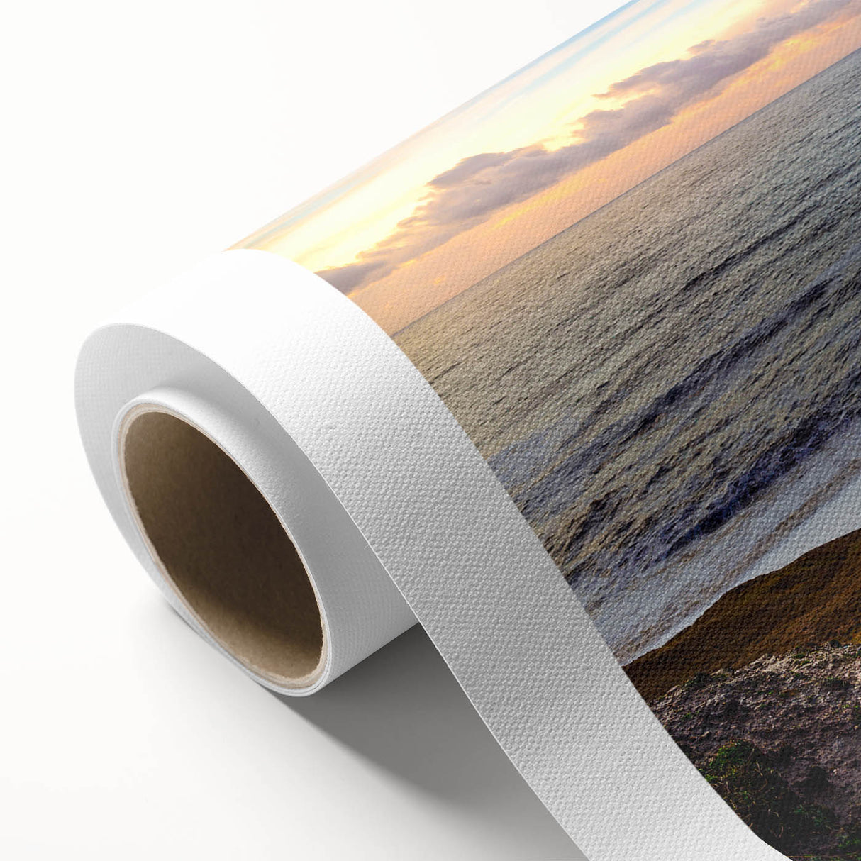 Art deco poster of a serene Danish landscape in soft pastel shades on rolled canvas, ideal for nursery wall art.