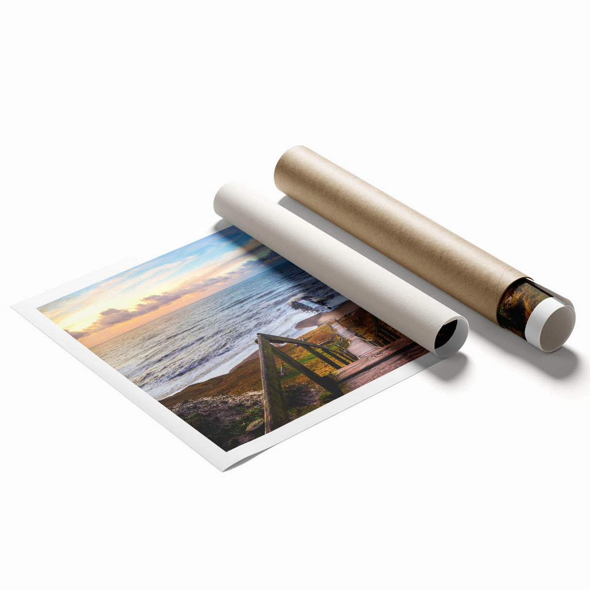 Extra large rolled print of a Danish scenery with soft floral accents, ideal for classy bathroom wall art.