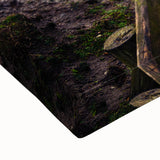 Large art depicting a black and white Danish landscape on stretched canvas, suitable for bedroom wall decor.