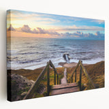 Large art print of a European cityscape in muted colors on stretched canvas, suitable for kitchen wall art.