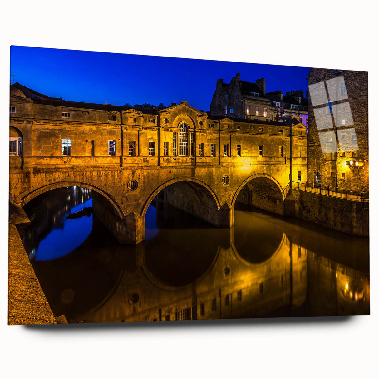 Acrylic print of a large abstract depiction of Bath, England, in muted earth tones, suitable for bedroom or dining room art.