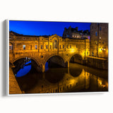 Vintage poster art of Bath, England on framed canvas, featuring vibrant colors, ideal for living room decor.