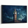 Black and white framed canvas of Big Ben in a vintage poster style, ideal for bedroom wall decor.