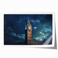 Big Ben and London cityscape rolled print in muted gray tones, suitable for dining room wall art.