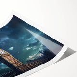 Extra large wall art featuring line art flowers and Big Ben, in monochrome shades, rolled print format.