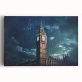 Black and white acrylic print of Big Ben in London on stretched canvas, ideal for kitchen wall art.