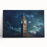 Black and white image of Big Ben on stretched canvas, ideal for kitchen wall art.
