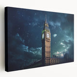 Large canvas print of Big Ben in muted gray and blue tones, suitable for kitchen wall art.