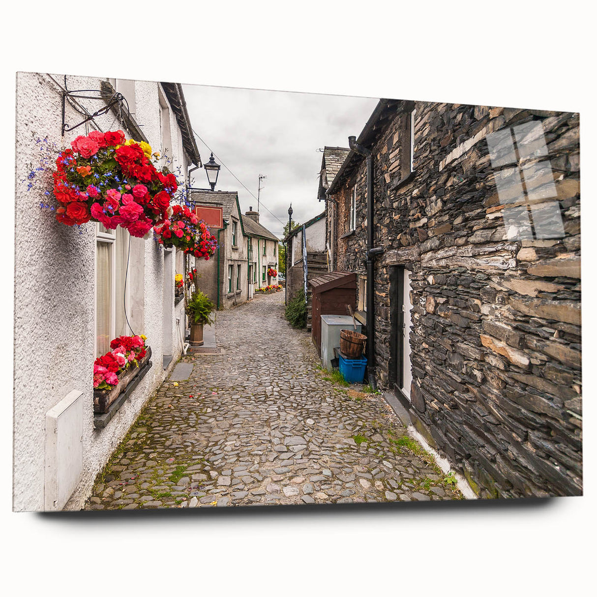 Acrylic print of a serene Cumbria landscape in soft green and blue tones, ideal for bedroom or dining room art.