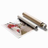 Rolled print of Cumbria landscape with soft floral elements in muted colors, ideal for classy bathroom wall art.