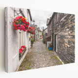 Large art depicting the Cumbria landscape in muted green and blue tones on stretched canvas, ideal for kitchen wall art.