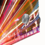 Large abstract depiction of London on acrylic glass in mid-century modernist style, suited for dining room art.