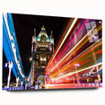 Acrylic print of London scenery with muted blue and gray tones, ideal for dining room art.