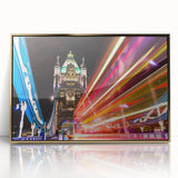 Art deco poster of London skyline in muted gold and black tones on framed acrylic, suitable for modern art wall decor.