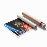 Extra large rolled print of London scenery with floral accents in muted colors, ideal for classy bathroom wall art.