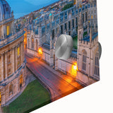 Large abstract wall art of Oxford scenery in muted earth tones on acrylic glass, ideal for dining room ambiance.