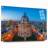 Large abstract wall art of Oxford scenery in muted earth tones on acrylic glass, suitable for bedroom or dining room decor.