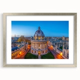 Extra large abstract art print of Oxford scenery in textured silver frame, ideal for living room decor.