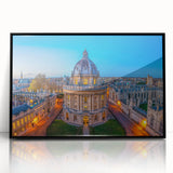 Large abstract wall art of Oxford scenery in muted earth tones on a framed acrylic, suitable for modern living room decor.