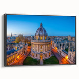 Black and white vintage poster art of Oxford landscape on framed canvas, ideal for bedroom wall decor.