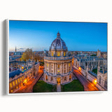 Vintage poster art of Oxford scenery in vibrant colors on a large framed canvas, ideal for living room decor.
