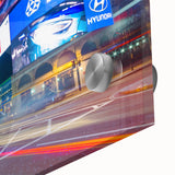 Mid-century modernist style large abstract wall art of Piccadilly, England, in muted tones on acrylic glass.