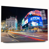 Acrylic print of a large abstract depiction of Piccadilly, England in muted blue and gray tones.