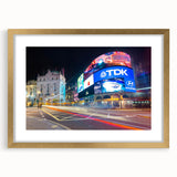 Abstract art print of Piccadilly, England in muted pastel shades on a framed canvas.