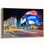 Framed canvas of a vintage-style Piccadilly landscape in black and gold, ideal for bedroom wall art.