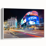 Vintage poster art of Piccadilly, England, in vibrant colors on a large framed canvas, ideal for living room decor.