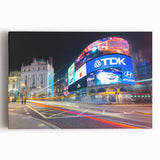 Black and white stretched canvas of the Piccadilly Circus in London, ideal for kitchen wall art.