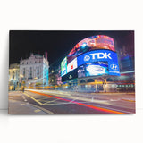 Black and white photograph of Piccadilly Circus on stretched canvas, ideal for kitchen wall art.