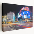 Piccadilly Circus scene in muted colors on stretched canvas, suitable for kitchen wall art.