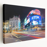 Piccadilly Circus scene in muted colors on stretched canvas, suitable for kitchen wall art.