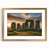 Abstract art print of Stonehenge in muted earth tones on a framed canvas, suitable for dining room decor.