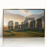 Art deco poster of Stonehenge in muted earth tones on a framed acrylic, suitable for modern art wall decor.